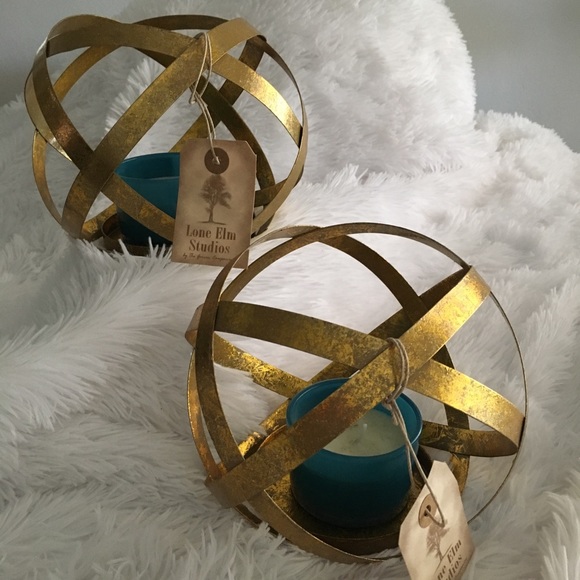 Candle Holder Set New Lone Elm Studio Gold Sphere - Picture 1 of 9